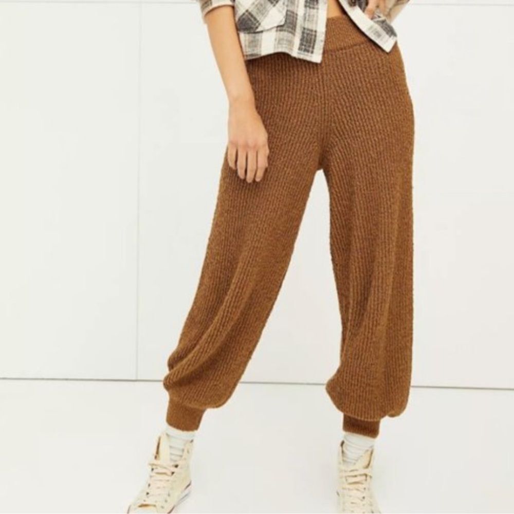 New Free People Logan Pass Knit Balloon Jogger Pants in Brown Size L